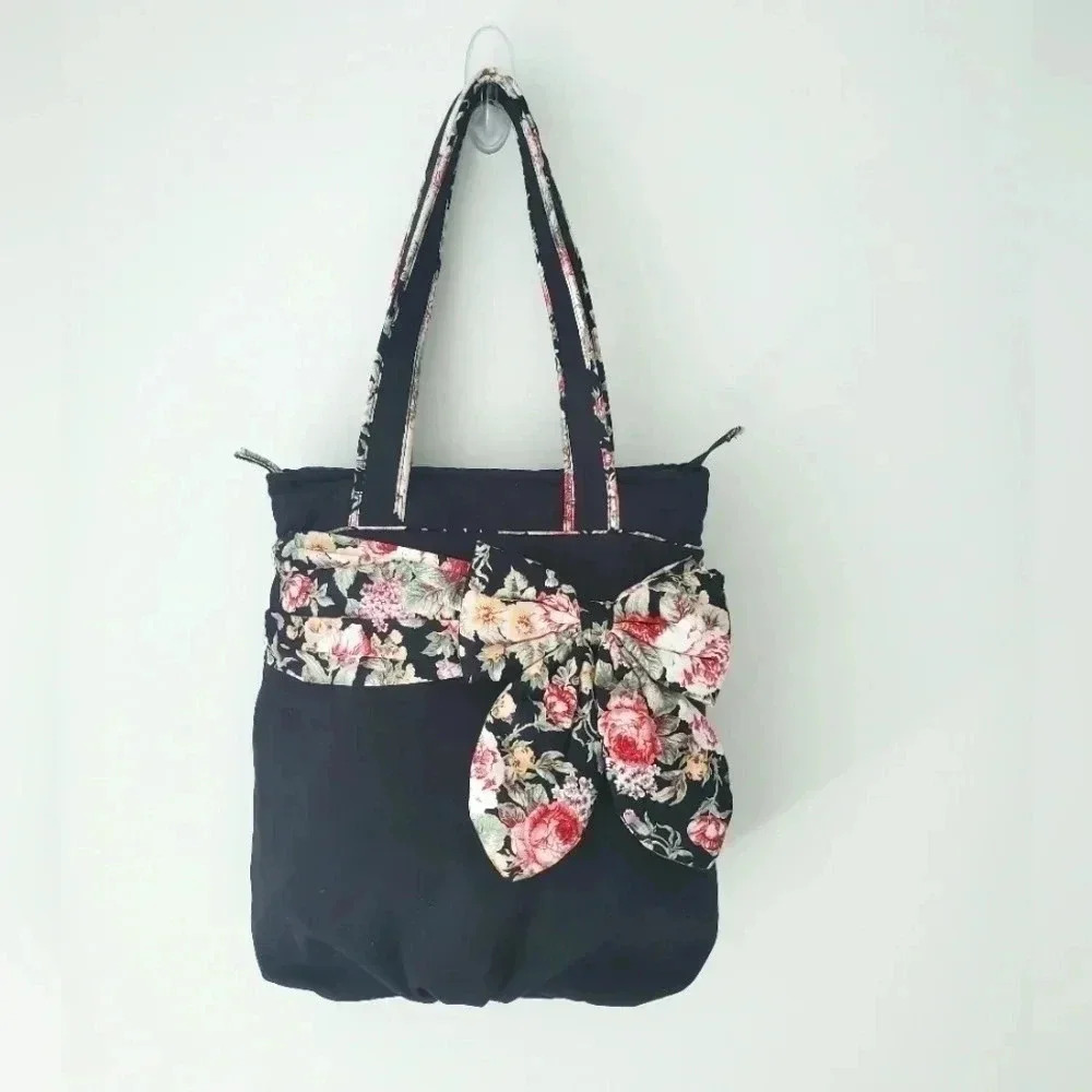 Naraya quilted cotton floral cottagecore bow  handbag